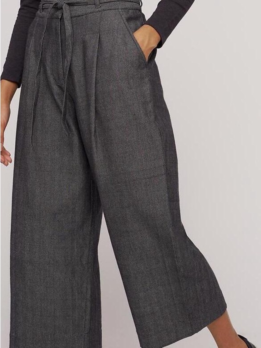 People Tree Cropped Wide-Leg Tallulah Herringbone Trousers